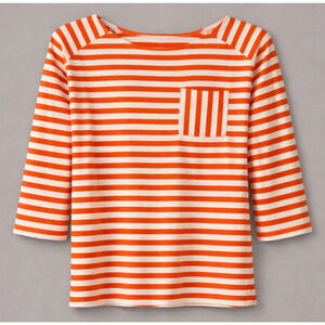 Talbots Orange White Striped Top Women’s Medium Nautical 3/4 Sleeve Slub Cotton